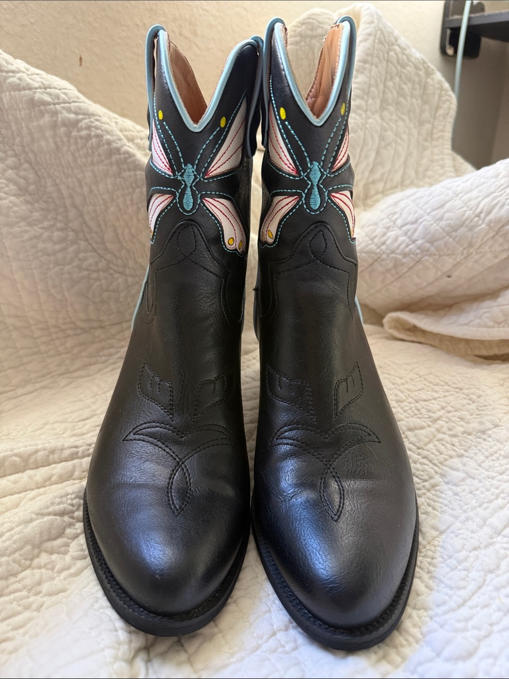 Black Ankle Cowboy Boots with Butterfly